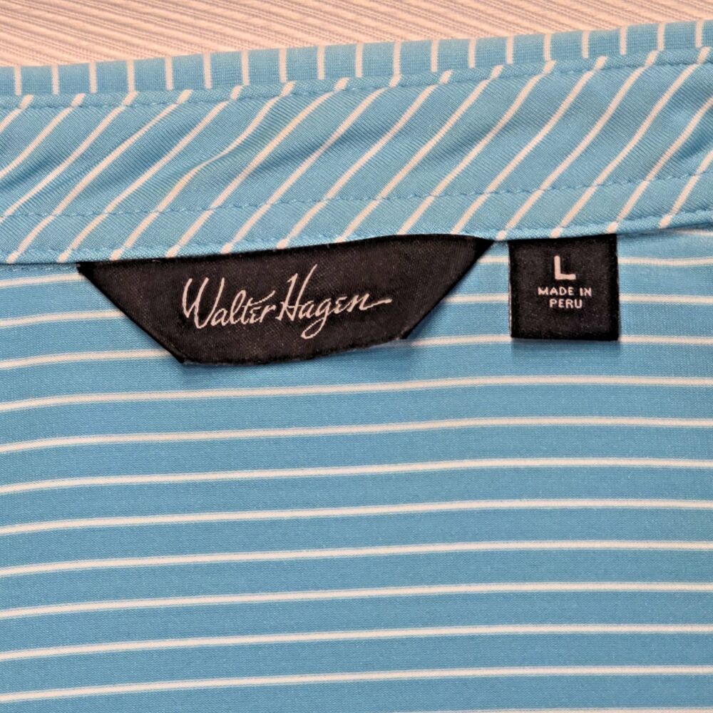 Walter Hagen Golf Polo Shirt Men’s L Turquoise White Stripe -‎ Wicking & Stretch - Picture 5 of 10